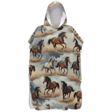 Imagem de Joisal Vintage Horses Surf Poncho Trocador Adulto Plus Size Feminino Ponchos com Capuz Estampa Toalha de Praia