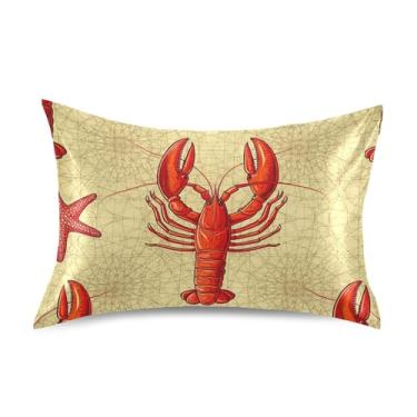 Imagem de Travesseiros King Size Queen Padrão Lagosta Vermelha Vibrante Bege Cetim Fronhas Frescas Bonito Refrescante Cuidados com a Pele King Size 101,6 cm x 50,8 cm