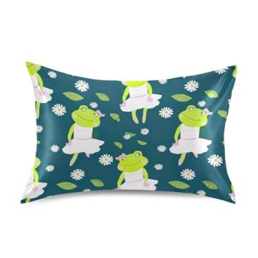 Imagem de Cute Frogs Bailarinas Fronhas de Cetim Verde Engraçado Refrigerante Macio Fronha de Cama Impressão Divertida King Queen Travesseiros Padrão Fronhas Tamanho Padrão 66.0 cm x 50.8 cm
