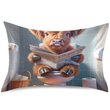 Imagem de Lindas capas de almofada de cetim engraçadas de vaca Highland com panturrilha refrescante king queen padrão confortável para cama de sofá de casa, tamanho king, 101,6 cm x 50,8 cm
