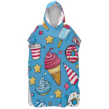 Imagem de Joisal Poncho de surfe trocador roupão adulto praia com capuz toalha de banho leve homens mulheres poncho com capuz fofo sorvete donut azul