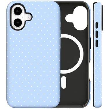 Imagem de flewfun Capa magnética para iPhone 16 linda capa de telefone de bolinhas, TPU fino à prova de choque e capa protetora de policarbonato rígido compatível com MagSafe projetada para mulheres e meninas
