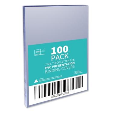 Imagem de Binditek Pacote com 100 capas de apresentação de encadernação de PVC 7 mil, capas frontais de encadernação transparente, capa de relatório de 20 x 28 cm para encadernação, tamanho carta, cantos