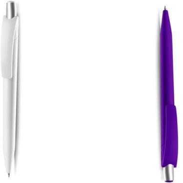 Imagem de Caneta Esferográfica Retrátil Executiva, Azul, Metal e Plástico, Escrita 0.7mm, Acabamento Fosco, Grip Metálico, Design Cilíndrico, para Escrita Geral (Branco e Roxo)