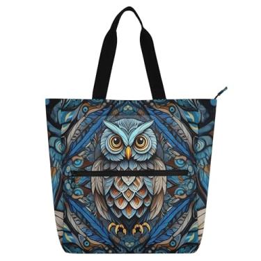 Imagem de Cool Owl Bolsas femininas azuis vibrantes para trabalho lona praia livro bolsa zíper bolsas carteiro amantes de livros presentes
