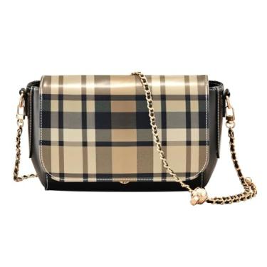 Imagem de Bolsas de ombro femininas com água-viva azul no oceano com luzes neon bolsa tiracolo de couro, bolsas transversais de couro para mulheres, Xadrez com preto-3, One Size