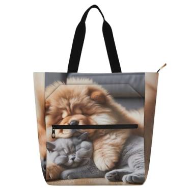 Imagem de Bolsa feminina Chow Chow Chow Dog divertida para trabalho e praia com zíper, bolsas para professores, presentes para amantes de livros