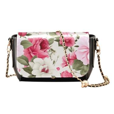 Imagem de GAIGEO Bolsa de ombro de couro com folhas de palmeira tropicais verdes, bolsa de ombro média para mulheres, Floral rosa - 3, One Size
