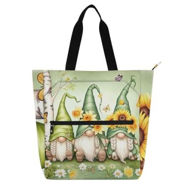 Imagem de Gnomos fofos chapéus verdes bolsa de trabalho feminina lona faculdade escola bolsa utilitária bolsa de escritório com compartimentos