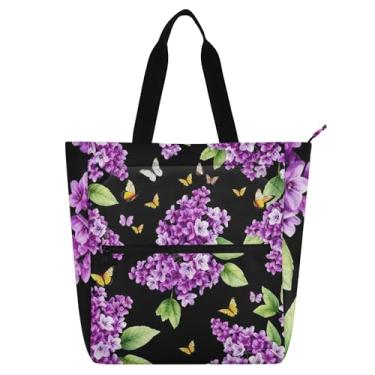 Imagem de GAIGEO Bolsas de trabalho femininas com borboletas lilases roxas em aquarela com zíper, bolsa de praia, presente para professores de livros