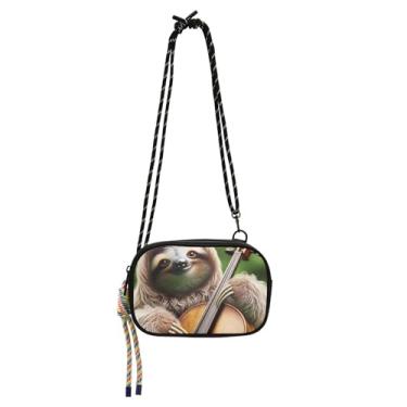 Imagem de Linda bolsa feminina para violoncelo de preguiça para violoncelo, bolsa tiracolo para celular, carteira engraçada fofa sobre a bolsa de ombro para viagem