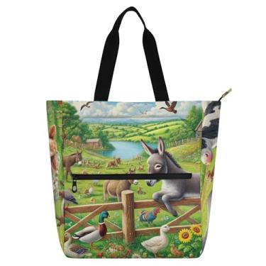 Imagem de GAIGEO Bolsa de trabalho floral primavera animais de fazenda para mulheres bolsa de lona para escola de praia bolsas de professores com compartimentos