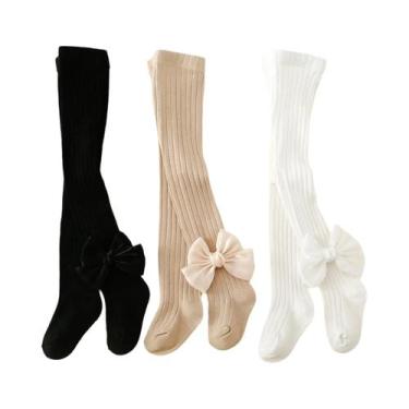 Imagem de 3 pares de meia-calça com decoração de laço para meninas pequenas - ot