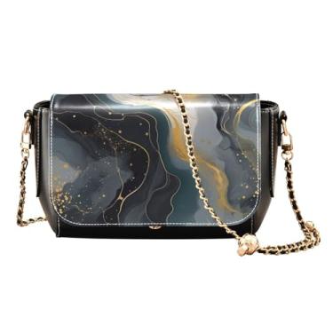 Imagem de Bolsa tiracolo feminina vintage de couro preto e rosa, presentes de couro para mulheres, bolsas de ombro femininas, Redemoinhos abstratos de ouro e prata - 1, One Size