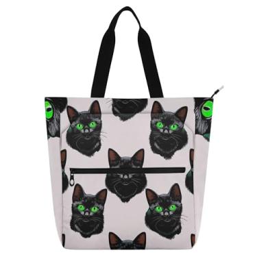 Imagem de GAIGEO Sacola feminina preta gatinhos brilhantes para trabalho, lona, bolsa de tecido universitária, reutilizável, para amantes de livros