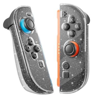 Imagem de FUNDIARY Capa protetora transparente Joycon Grip para Switch 2 (2025) com design de glitter, conjunto de acessórios de conforto para Switch 2 Joycons com cabo ergonômico antiderrapante macio