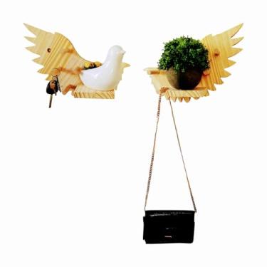 Imagem de KIAGA, Prateleira Pegboard Par De Asas Em Madeira Pinus 12 Pinos e 2 Prateleiras 10cm Cor:PINUS NATURAL;Tamanho:22X60 CM