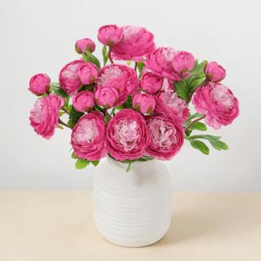 Imagem de Wenhuidr 10 peças, 20 cabeças, peônias, flores artificiais, ranúnculo de seda artificial realista com hastes dobráveis para buquês de flores centros de mesa, decoração de festa de casamento (roxo