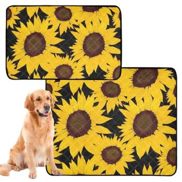 Imagem de Almofadas laváveis para cães à prova d'água, tapete de cercadinho para cães, girassóis amarelos brilhantes, preto, tapete reutilizável para treinamento de filhotes, absorvente, pequeno x pacote com 3