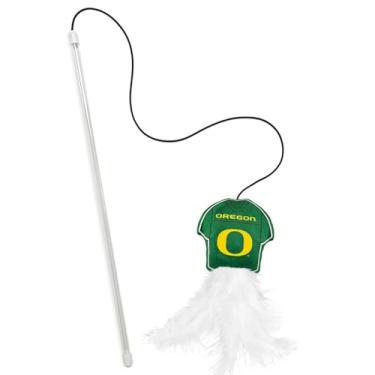 Imagem de NCAA Oregon Ducks Team Jersey Wand com NIP de gato, brinquedo de pelúcia em forma de jérsei para gatos e gatinhos – Brinquedo interativo para animais de estimação para brincar e se exercitar