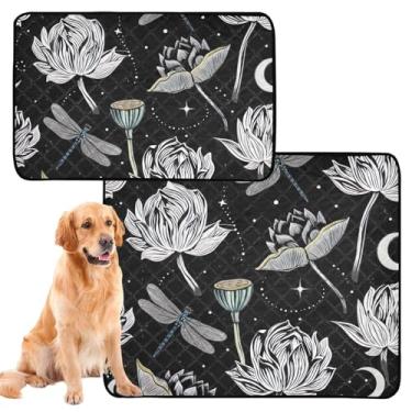 Imagem de Almofadas de xixi laváveis para cães, lótus branco, floral, libélulas, almofada de xixi, reutilizável, para treinamento de filhotes, absorvente à prova d'água, tapete de cercadinho para cães, médio +