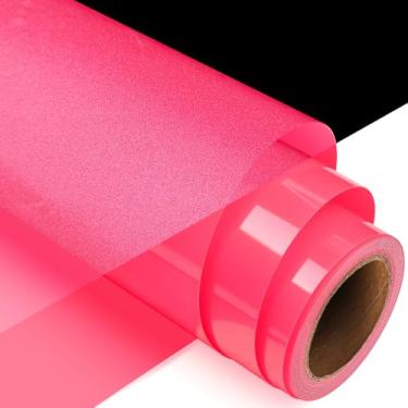 Imagem de GIRAFVYINL Vinil HTV reflexivo Vinil Rosa choque Transferência de calor para Cricut 30,48 cm x 18 pés ferro sobre vinil para camiseta DIY, tecido