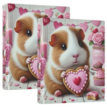 Imagem de Biscoito fofo de coração de porquinho-da-índia 3 anéis, fichários de 3 cm, comporta 200 folhas, impressão divertida, 3 pastas de anéis, fichário de receita de anel redondo, 31,5 x 27 x 6 cm, pacote