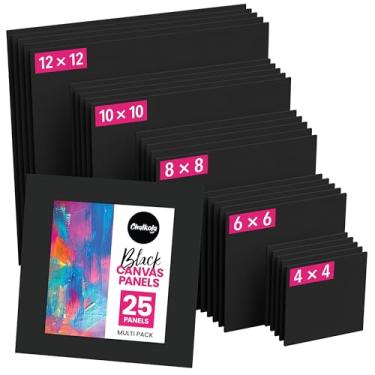 Imagem de Chalkola Black Canvas for Painting - 25 Pack Square Canvas Panels - 4x4, 6x6, 8x8, 10x10, 12x12 inch (5 Each) - Canvases are 100% Cotton, Primed, Acid Free Art Canvas Boards for Painting