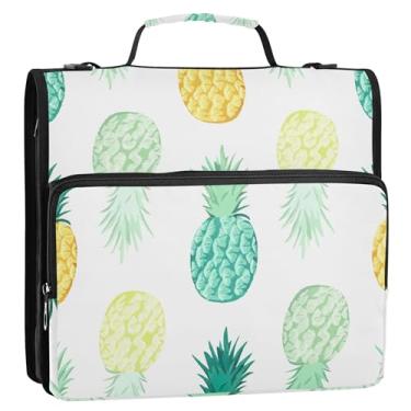 Imagem de Organizador de fichário com zíper colorido abacaxi, azul-petróleo, 3 anéis, 3 anéis, bolsa de fichários escolares fofos, resistentes, com alça de ombro, pasta de armazenamento com alça de ombro e alça