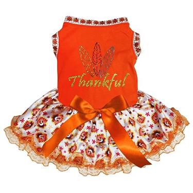 Imagem de Petitebella Vestido para cachorrinho Feathers Thankful (laranja/renda perus, 3GG)