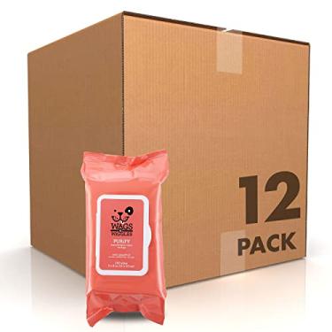 Imagem de Wags & Wiggles Purificar lenços hipoalergênicos para cães | Limpe suavemente e condicione o casaco do seu cão sem banho | Perfume de toranja Zesty que seu cão vai adorar, 100 unidades - pacote com 12