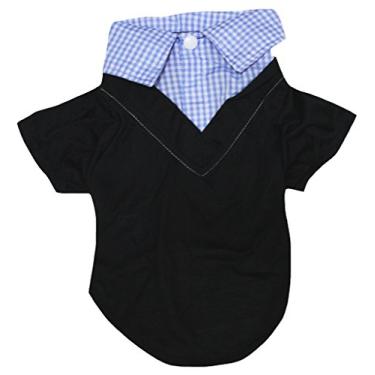 Imagem de Petitebella Camisa xadrez preta azul fantasia para cachorro (grande)