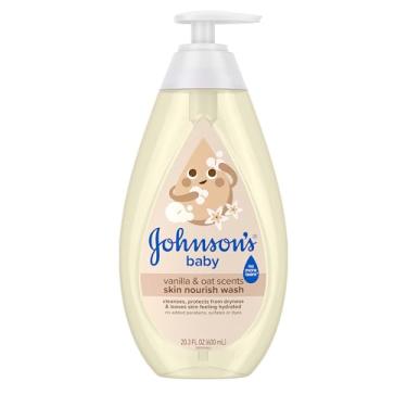 Imagem de Johnson's Skin Nourishing Moisture Baby Body Wash with Vanilla & Oat Scents, Hypoallergenic & Tear Free Baby Bath Wash, Paraben-, Dye-, Sulfate & Phthalate-Free, 20.3 fl. oz