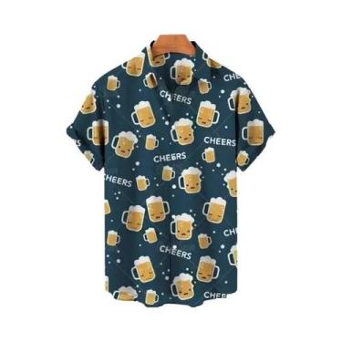Imagem de Camisa Masculina De Verão Com Estampa 3D Para Festival De Cerveja, Est