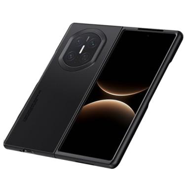 Imagem de POYUFRG Capa fina para Huawei Mate X7, capa de couro minimalista anti-impressão digital para negócios, capa de celular com carregamento sem fio, preta, Mate X7