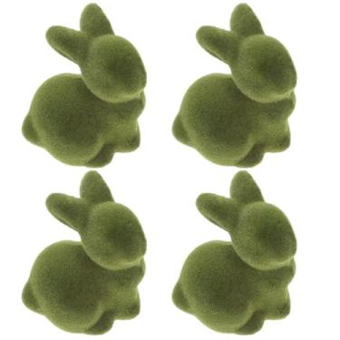 Imagem de Veemoon 4 peças de enfeites de coelho em miniatura para decoração de festa de Páscoa, mini coelho flocado, estátuas de jardim, estatuetas de coelho para decoração de casa e jardim