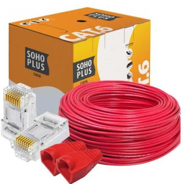 Imagem de Cabo Rede 50m Furukawa Soho Plus Cat6 Vermelho + 10 Capas e 10 conecto