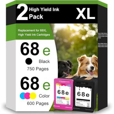 Imagem de OULADUN Cartuchos de tinta 68e preto/tricolor de alto rendimento de substituição para série 68, funciona com impressoras Envy 6555e, 6552e, 6155e, 6152e, 6558e (1 preta, 1 tricolor)