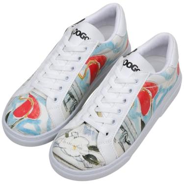 Imagem de DOGO Tênis feminino branco – Tênis feminino feito à mão, couro vegano e design exclusivo, sapatos confortáveis para mulheres, tênis Ace, Flor de Hartley, 38