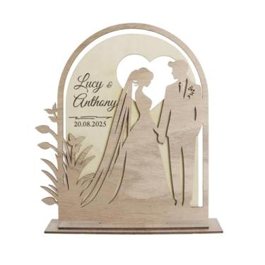 Imagem de Baoblaze Centro de mesa de madeira, decoração de mesa para o Dia dos Namorados, placa de madeira rústica para casamento e noivado, Style B
