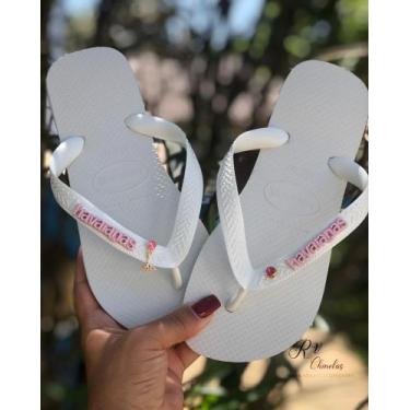 Imagem de Chinelo Havaianas TOP Branca com pingente de sereia Rosa, Branco, 35/3