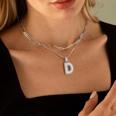 Imagem de Colar feminino com pingente de inicial em camadas de prata com strass grosso com balão de bolha letra A-Z, gargantilha personalizada, corrente de clipe de papel, joia feminina, aniversário, Natal, Dia