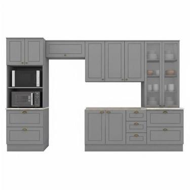 Imagem de Cozinha Modulada Nova York 5 Peças com Cristaleira Cinza HP  Henn