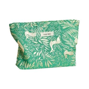 Imagem de Bolsa De Maquiagem Grande Para Mulheres Com Estampa De Flores Douradas