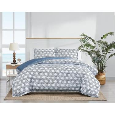 Imagem de Scout Off Your Rocker Conjunto de edredom Queen de 3 peças 100% algodão em branco e azul-marinho, todas as estações, tamanho adulto, certificado Oeko-TEX