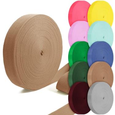 Imagem de Grosun Correias de algodão 2,5 cm, 3,8 cm, 5,08 cm, 5,08 cm, tiras de lona para bolsas, 10 60 cm, 3,3 m, algodão e poliéster (cáqui, 2,5 cm x 3,3 jardas)