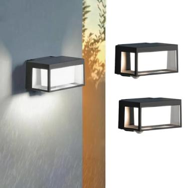 Imagem de Luzes de parede LED solares externas IP65 à prova d'água moderna lâmpada de parede com detector de movimento iluminação de parede retangular externa para pátio corredor jardins escadas (luz branca