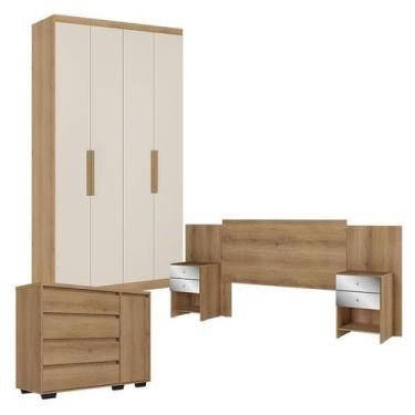 Imagem de Guarda Roupa Solteiro Milan 4 Portas Capuccino Off White com Cômoda co