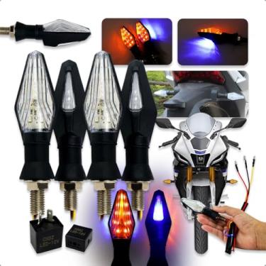 Imagem de Kit 4 Piscas LED Para Moto com Relé 12V Rosca 10mm Luz Âmbar com Azul Traseiro e dianteiro Compatível com Diversos Modelos Honda Yamaha Suzuki Dafra