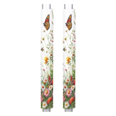 Imagem de Cemfyzoch Conjunto de 2 capas de maçanetas de geladeira de flor borboleta primavera conjunto de 2 capas laváveis para maçanetas de geladeira eletrodomésticos, máquina de lavar louça, protetor de